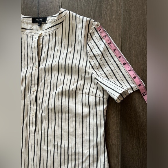THEORY Women’s Trapeze Dress Linen Cotton Blend Striped Size Medium - Picture 2 of 11
